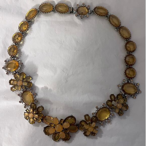 Banana Republic floral yellow Gold Jewel Statement Necklace - Picture 2 of 10